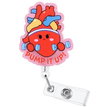 Imagem de Pump It Up! Carretel de crachá engraçado de enfermeira cardíaca, suporte retrátil de crachá de cardiologia para crachá de identificação, clipe de crachá para RN CNA LPN, enfermeira cardiovascular