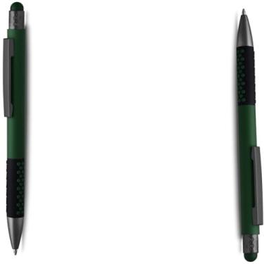 Imagem de Caneta Esferográfica em Alumínio Reciclado, Escrita Azul, Refil Tipo Parker, Ponta Touch Emborrachada, 0.8cm, Ambidestro, 15g (Kit 2 Verde)