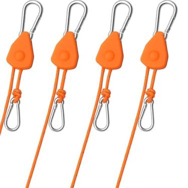 Imagem de Keovoker Pacote com 4 tiras retráteis de amarração de catraca, cabides de corda ajustáveis de 1,6 m, sistema de polia de caiaque resistente com 2 ganchos de mosquetão, para canoa, cargas de rack de