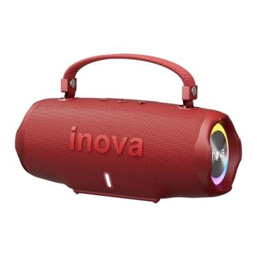 Imagem de INAVA Caixa de Som Bluetooth 5.4 com Música 12 Horas por Dia - Som Estéreo Explosivo, Luzes RGB Coloridas, Impermeável IPX6 - Sua Companheira Perfeita para Praia, Acampamento e Festas (Vermelho)