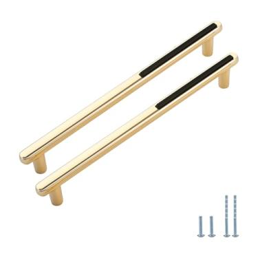 Imagem de Evionlin Pacote com 4 puxadores e puxadores de armário com esquema de cores douradas pretas de 19 cm para cômoda de cozinha