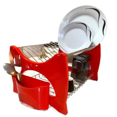 Imagem de Escorredor de pratos louça duplo 2 andares 13 pratos com porta talher modelo