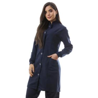 Imagem de Jaleco Feminino Acinturado Gola Padre Oxford Marinho Capri - Gardenia 