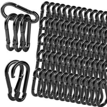 Imagem de Pacote com 120 ganchos de pressão de mola M6 de 6 cm mosquetão preto, clipes de mosquetão resistentes de 1/10.2 cm, corrente de elos rápidos, conector de gancho de segurança de mola para coleira de