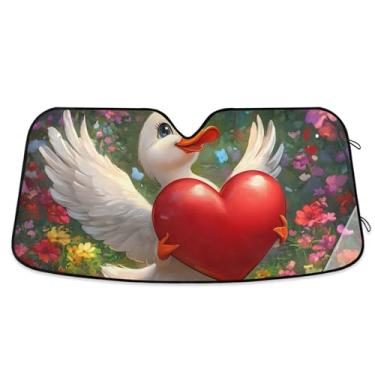 Imagem de Guarda-sol romântico com asas de coração pomba de amor personalizado para para-brisa de carro protetor solar dobrável engraçado para para-brisa dianteiro de carro impressões de animais P, 134,6 cm x