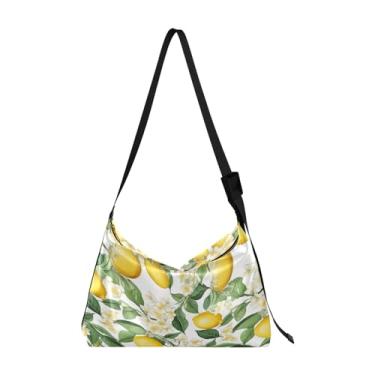 Imagem de Bolsa tiracolo masculina Autumn Fruits Pumpkins de couro, bolsa transversal grande, bolsa de couro com alça de ombro, Floral com limões - 2, One Size