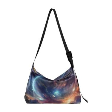 Imagem de Bolsa tiracolo grande de couro com macieiras de outono, bolsa tiracolo moderna, bolsa masculina de couro, Nebula Wallpapers-1, One Size