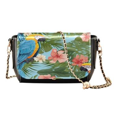 Imagem de Laranjas em uma bolsa transversal de couro amarela para mulheres, bolsas de couro para mulheres bolsa transversal, Papagaio tropical e flor-1, One Size