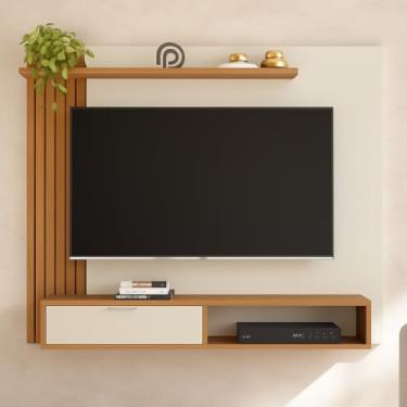 Imagem de Painel Suspenso para TV Peternella Berlim, Compatível com TVs de 32" a 70", MDF, Natural e Branco