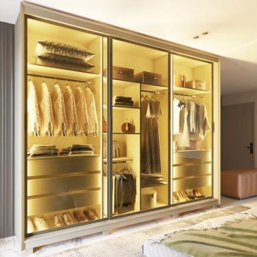 Imagem de Guarda Roupa 100% Mdf Platinum Led 3 Portas Reflecta Off White - Gelius