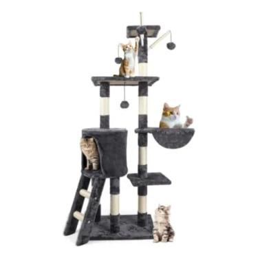 Imagem de Arranhador De Gatos 133cm Cinza - Casa Para Gatos Com Espaço