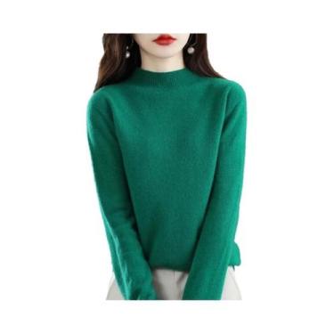 Imagem de Suéter Feminino De Lã Pura Para Outono Inverno, Gola Semi-Alta, Manga 