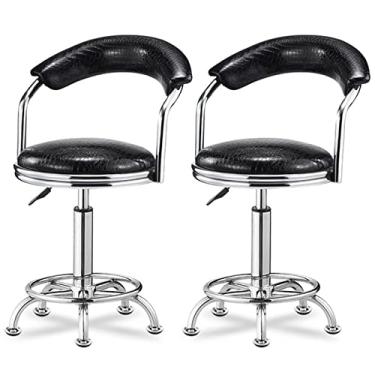 Imagem de Banco de bar, Banco de balcão giratório, altura ajustável, banquinho de jantar ilha de cozinha, assentos adicionais para hóspedes, conjunto de 2 bancos de bar e cadeira, Nowheels-BrightPreto