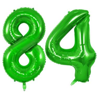 Imagem de Balões número 84 para decorações de festa de aniversário de 84 anos, balões grandes nº 84 0-100 para mulheres, homens e vovô, balão de hélio verde fruta de 101 cm para decorações de aniversário de 84