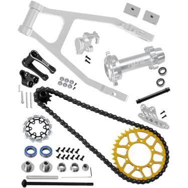 Imagem de hopsupRC Upgrades Parts Manganese Steel Roller Chain&Rear Swing Arm& Rear Hub Chain Sprocket Gears&Rear Wheel Hub Hex&Knuckle&Pull Rod& for LOSI 1/4 Promoto-MX Motorcycle RTR FXR,Silver