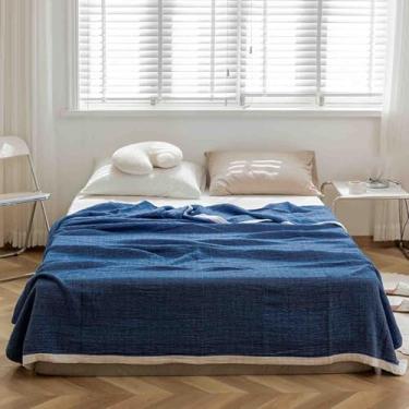 Imagem de Cobertor feminino masculino para cama adulto longo casal solteiro para sofá inverno tecido de algodão quente inverno macio confortável (azul, 150 x 200 cm)