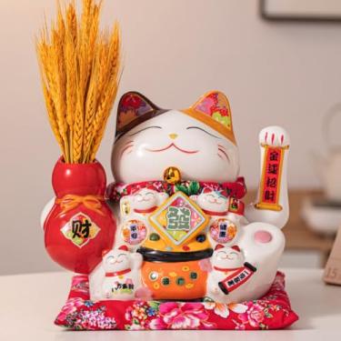 Imagem de FENNYYAR Red Gourd Ceramic Waving Arm Maneki Neko, 28 cm 28 cm, decoração de presente de loja de abertura