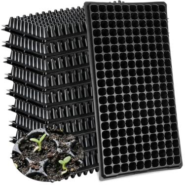 Imagem de Eccliy Pacote com 40 bandejas de mudas de 200 células, kit iniciante de plantas, bandeja de plástico durável, para jardinagem, germinação com orifícios de drenagem, vasos de berçário, mini propagador