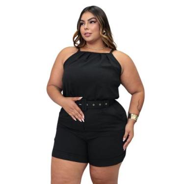 Imagem de Conjunto Feminino Plus Size Short E Blusa Linho Social Top Preto - Del