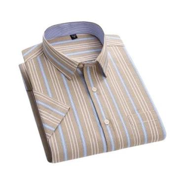 Imagem de Camisa Oxford De Algodão Masculina De Verão 6XL-7XL Manga Curta Clássi