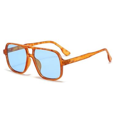 Imagem de Óculos de Sol UV400 - Ponte Dupla, Estampa de Leopardo com Rebites, Cores Vibrantes, para Homens e Mulheres, Ideal para Esportes ao Ar Livre, Corrida e Ciclismo, Cor Âmbar Azul