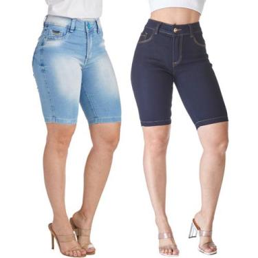 Imagem de Kit 2 Bermudas Jeans HNO Jeans Ciclista Azul e Azul Escuro, 54