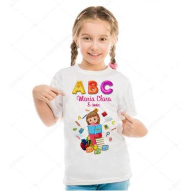 Imagem de Camiseta Branca Infantil Letras Abc Alfabeto Abecedário - Hira Design 