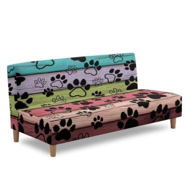 Imagem de GLENLCWE Capa de sofá elástica sem braços com estampa de patas, capa de futon, dobrável, com fundo elástico, grão de madeira, macio, protetor de móveis para sofá e sala de estar