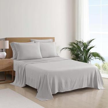 Imagem de Aeropostale Conjunto de lençóis de microfibra premium para todas as estações, 4 fronhas, 1 lençol com elástico, 1 lençol de cima, serve para colchões de até 45,7 cm de profundidade, tamanho Queen