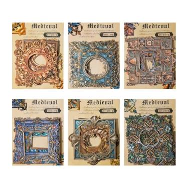 Imagem de 60 peças de adesivos vintage de heráldica medieval para scrapbook, adesivo de moldura decorativa estética para materiais de scrapbook, diário de lixo, decoração de artesanato de papel DIY, kit de