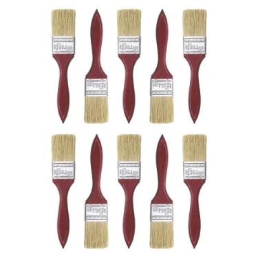 Imagem de HARFINGTON 10 pincéis de pintura de cerdas planas de 3,8 cm com cabo de madeira para pintura de arte faça você mesmo, móveis, gabinete, cercas, deck, parede, porta, vermelho, vermelho