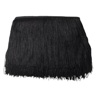 Imagem de FASHEWELRY Fita de renda de tecido de poliéster com franja de 10 jardas, 19,5 cm, para costurar, tricô, roupas, roupas, almofadas, cortina, decoração de casa, artesanato, preto