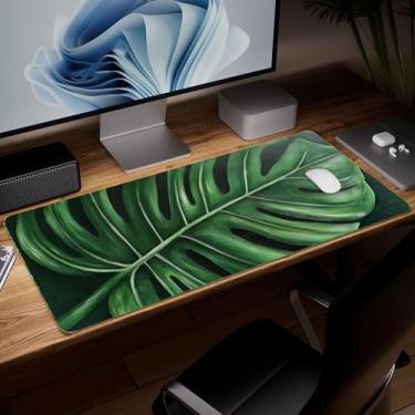 Imagem de Almofada de mesa de couro para plantas, mouse pad de arte colorida grande teclado de computador para jogos mousepad à prova d'água protetor e capa de mesa, tapete de mouse decorativo de couro PU para