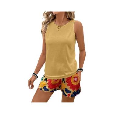 Imagem de Conjunto De Pijama Feminino Com Estampa Floral Sem Mangas Para Todas a
