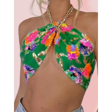 Imagem de Top Cropped Floral Rosa Com Lantejoulas Bordadas Y2K Para O Verão Com 
