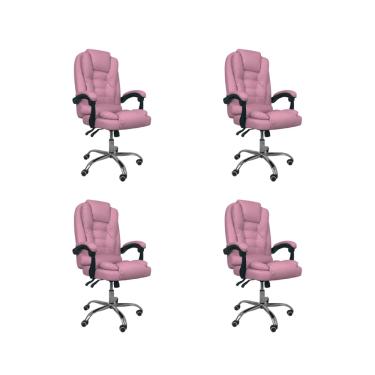 Imagem de Kit 4 Cadeiras Escritório Presidente Ergonômica - Rosa