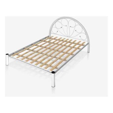 Imagem de Cama Casal 1,40 de ferro e aço CorBranco estrado de madeira - B GASPAR