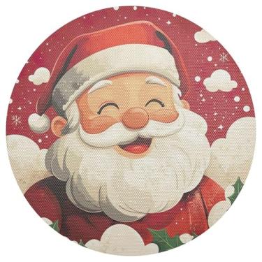 Imagem de xigua Jogo americano redondo de Natal Papai Noel, conjunto de 4, tapete de mesa redondo antiderrapante resistente ao calor, tapetes de mesa de 48 cm para decoração de cozinha, jantar e festa