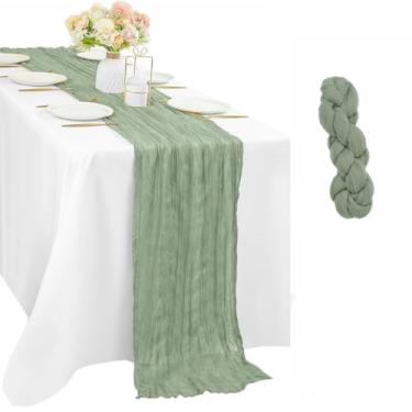 Imagem de Cachecol de mesa com borda de corredor de mesa de voile enrugado de 3 m para decoração de mesa de jantar de casamento, banquete, feriado, feriado, decoração