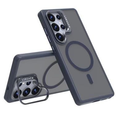 Imagem de POYUFRG Capa magnética para Samsung Galaxy S25 Ultra, capa de telefone translúcida fina fosca com proteção de lente de metal, capa de suporte, azul, S25 Ultra