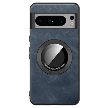 Imagem de Capa fina para Google Pixel 9/9 Pro/9 Pro XL, com suporte de anel, capa de couro de carregamento sem fio, capa magnética fosca para celular (azul, 9)