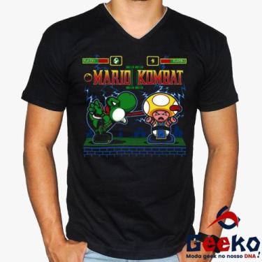 Imagem de Camiseta Mario Kombat 100% Algodão Super Mario Bros Mortal Kombat Geek