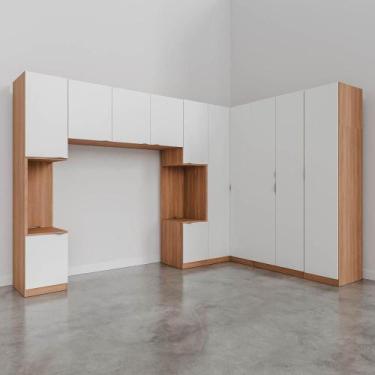 Imagem de Guarda Roupa Modulado de Canto 12 Portas 6 Peças 2 Mesas de Cabeceira 