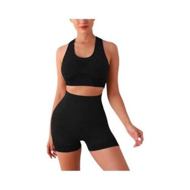 Imagem de Conjunto De Yoga Sem Costura Feminino, Top Cropped De Manga Longa E Le