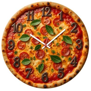 Imagem de Relógio De Parede 29cm Cozinha Decorativo Silencioso Pendulart (Cozinha06 - Pizza)