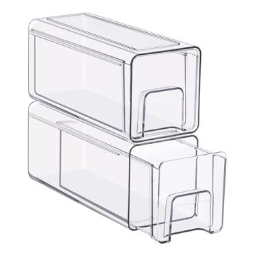 Imagem de Sorbus Gavetas pequenas e transparentes empilháveis – 2 caixas organizadoras de plástico com alças – Gavetas empilháveis para armário de banheiro, remédios, armário, armazenamento de despensa