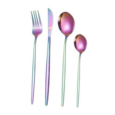 Imagem de Ｂｅｓｇａ Conjunto de Talheres de 4 Peças em aço Inoxidável: Faca, Garfo e Colher para Bife, Ideal para Festas, Restaurantes, Reuniões Familiares e Uso, Roxo