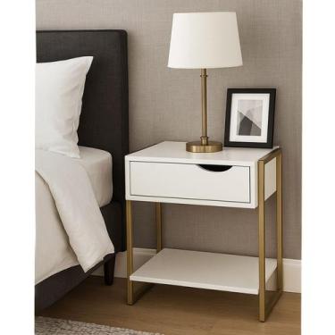 Imagem de Mesa de Cabeceira Mordomo Lateral Cama Com 1 Gaveta Branco / Dourado -