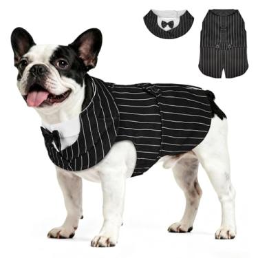 Imagem de Supet Conjunto de smoking e bandana para cães com gravata borboleta, roupa formal para casamento, festa de aniversário, formatura, dia dos namorados, roupas para cães grandes, médios e pequenos