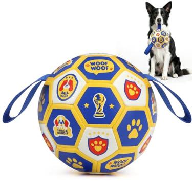 Imagem de Vivifying Bolas de brinquedos para cães, bola de futebol durável de poliuretano para cães pequenos e médios, brinquedo de treinamento interativo com alças para cabo de guerra interno e externo